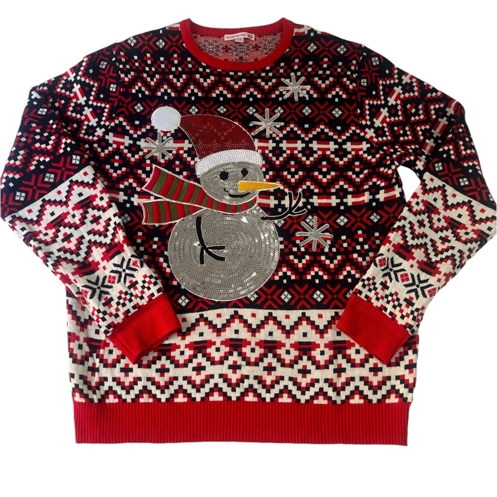 UGLY CHRISTMAS SWEATER SPARKLING SEQUINS & WINTER PATTERN, SIZE XL